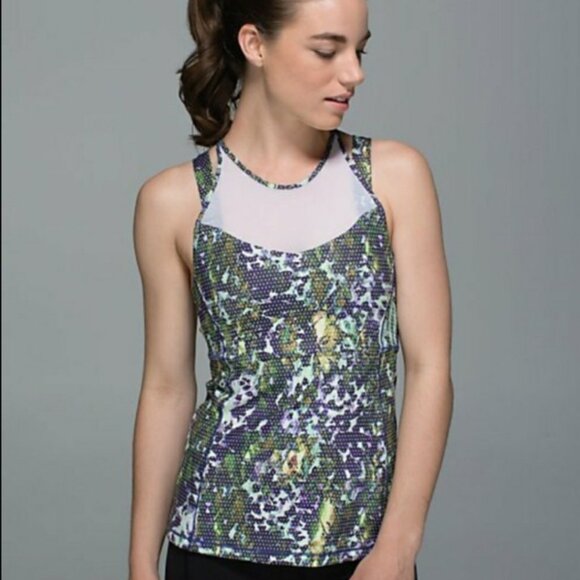 EUC Lululemon Running in the City Multicolor Floral Tank Running Bra Top, Size 2 - Picture 1 of 5